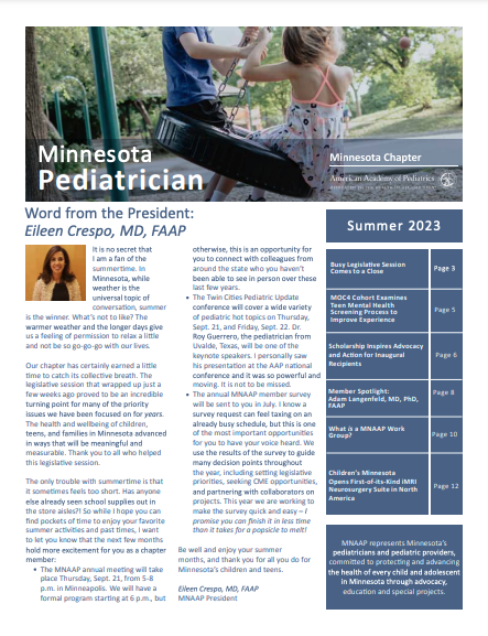 Summer 2023 Minnesota Pediatrician Cover